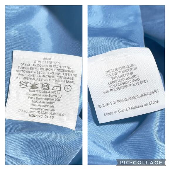 Tory Burch Gulf Shore Tabora Blue & Cream Linen Blend Sheath Mini Dress SZ M - Picture 13 of 13